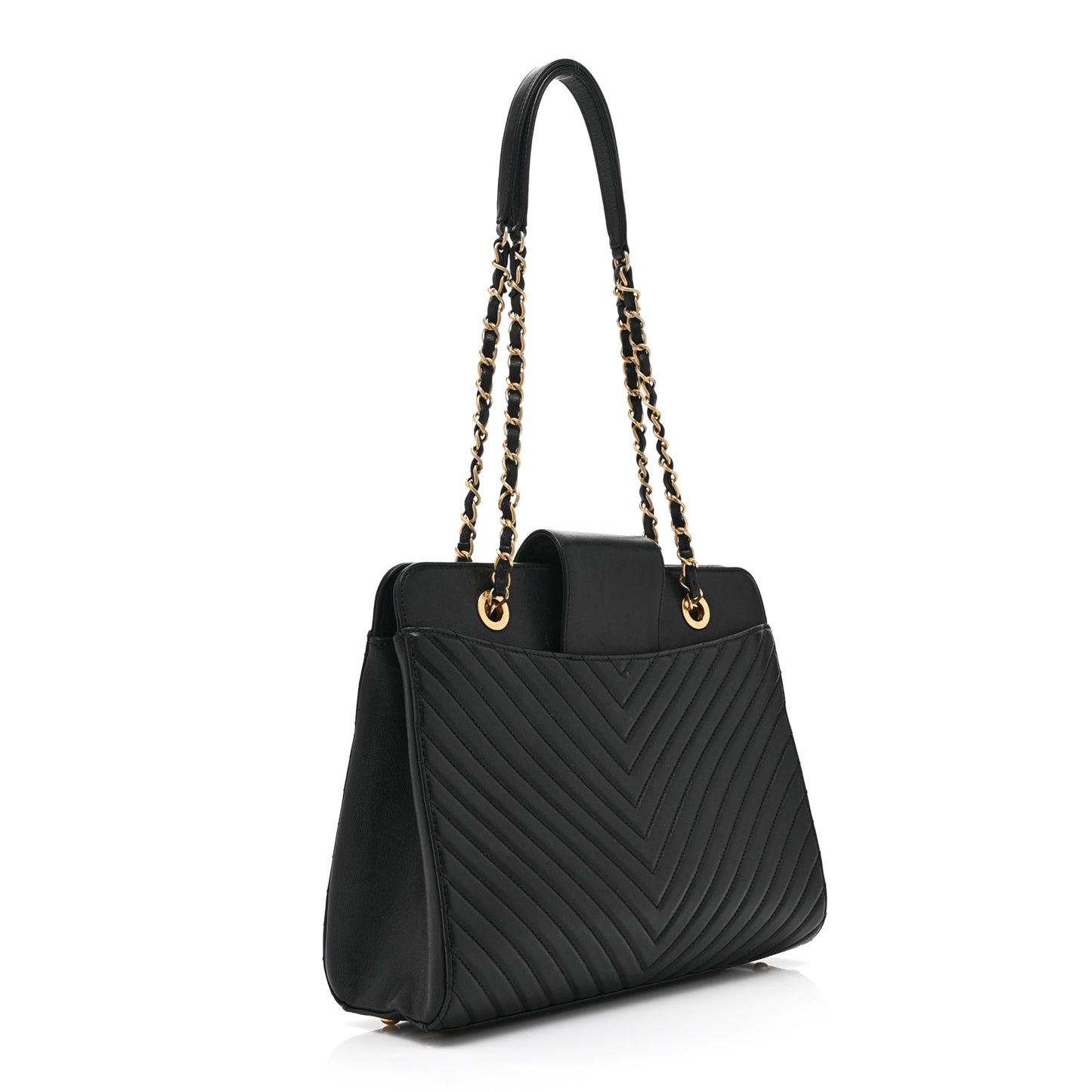 Shiny Sheepskin Chevron Quilted Collar and Tie Flap Black