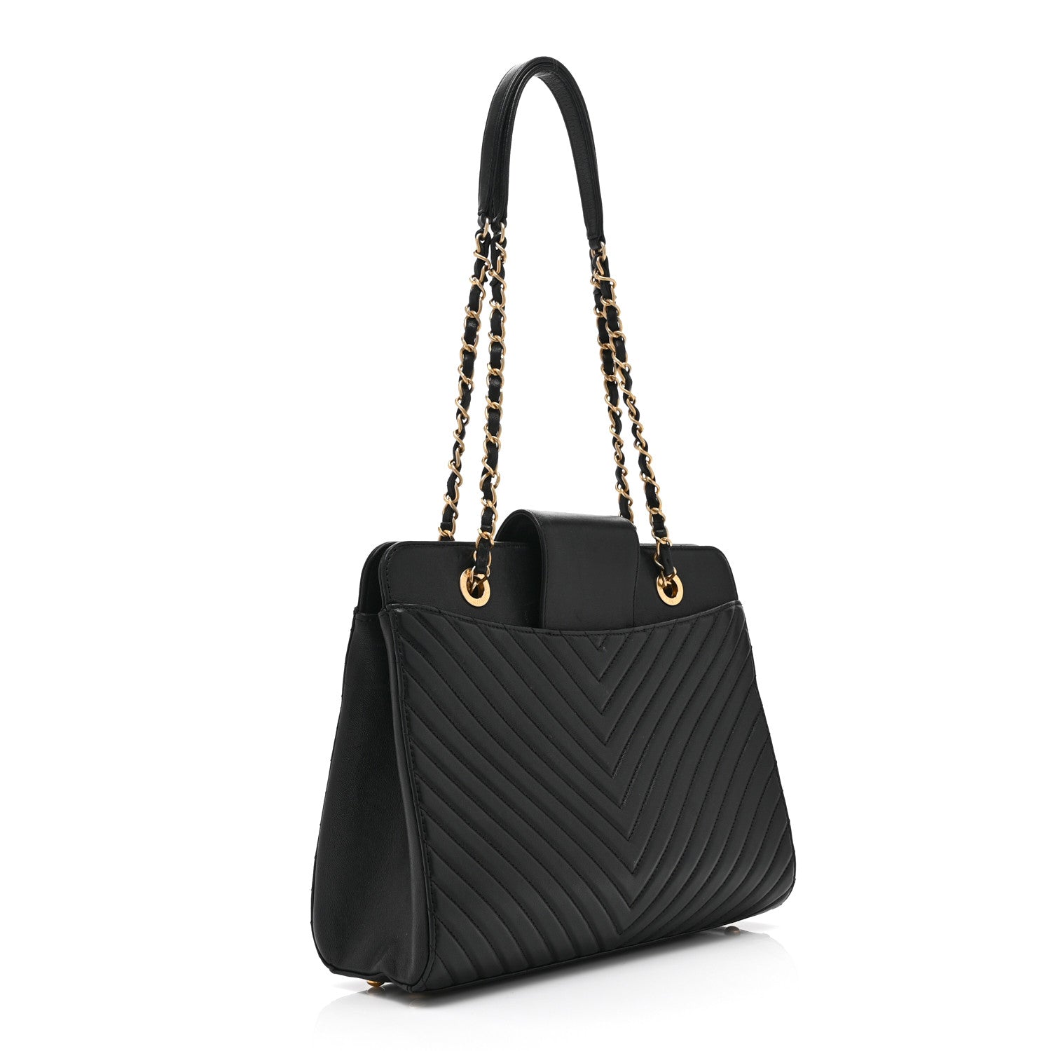 Chanel Shiny Sheepskin Chevron Quilted Collar and Tie Flap Black 3 of 10
