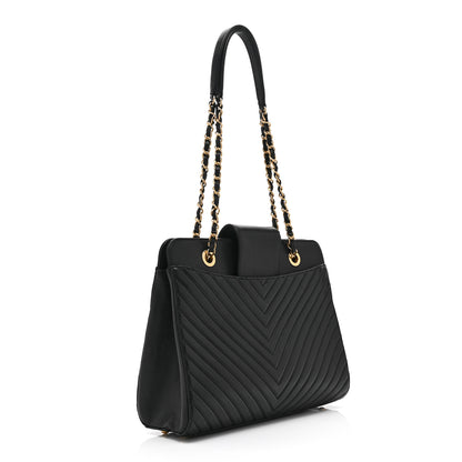 Chanel Shiny Sheepskin Chevron Quilted Collar and Tie Flap Black 3 of 10