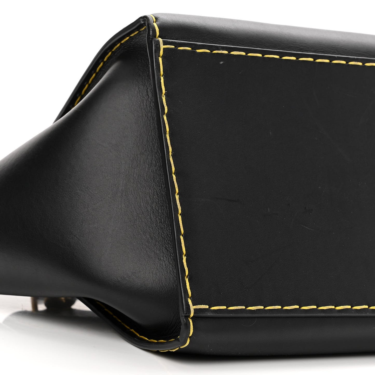 Smooth Calfskin Yellow Stitching Medium Trapeze Black