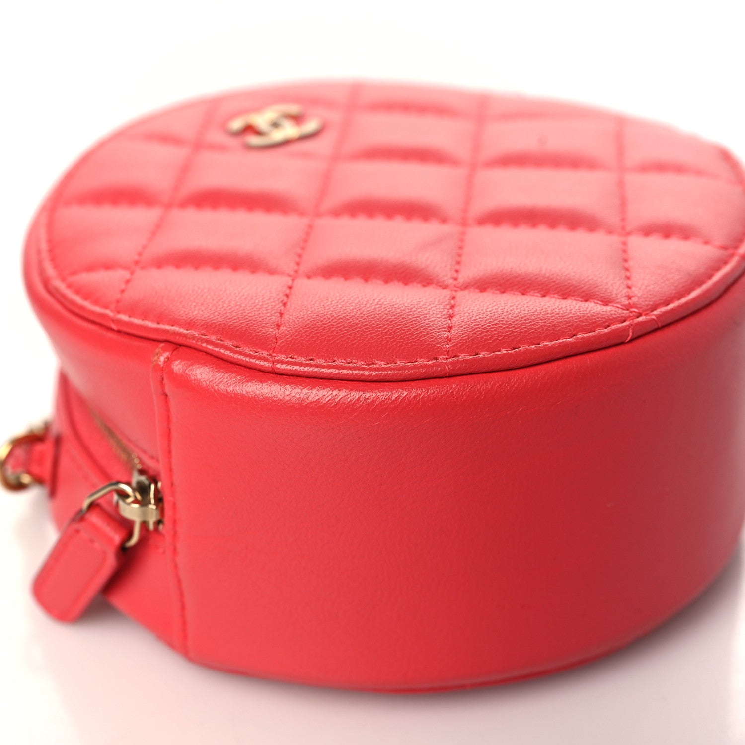 Chanel Lambskin Quilted Round Clutch With Chain Red 8 of 9