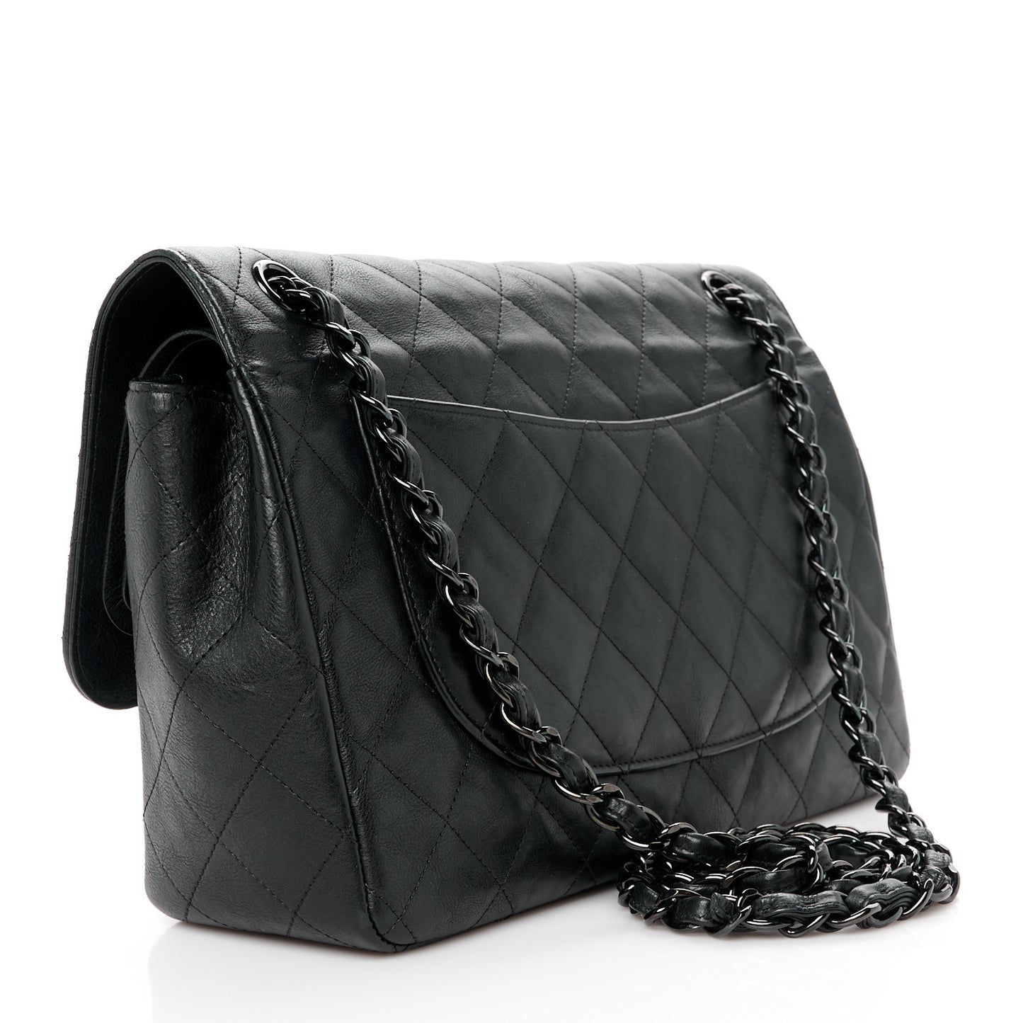 Crumpled Calfskin Quilted Jumbo Double Flap So Black