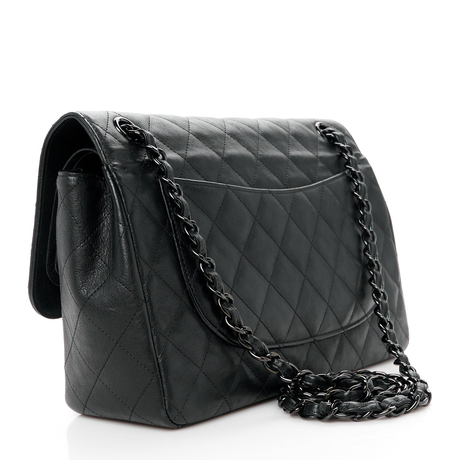 Chanel Crumpled Calfskin Quilted Jumbo Double Flap So Black 3 of 11