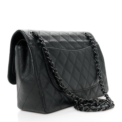 Chanel Crumpled Calfskin Quilted Jumbo Double Flap So Black 3 of 11