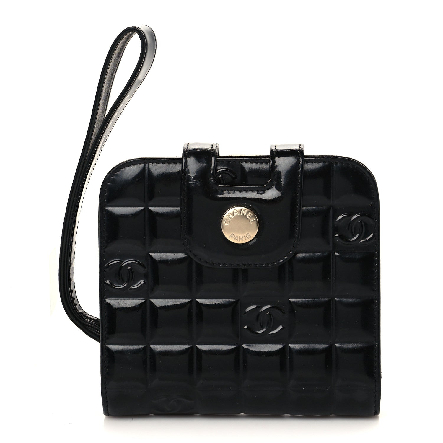Chanel Patent Square Quilted CC Wristlet Wallet Black 1 of 6