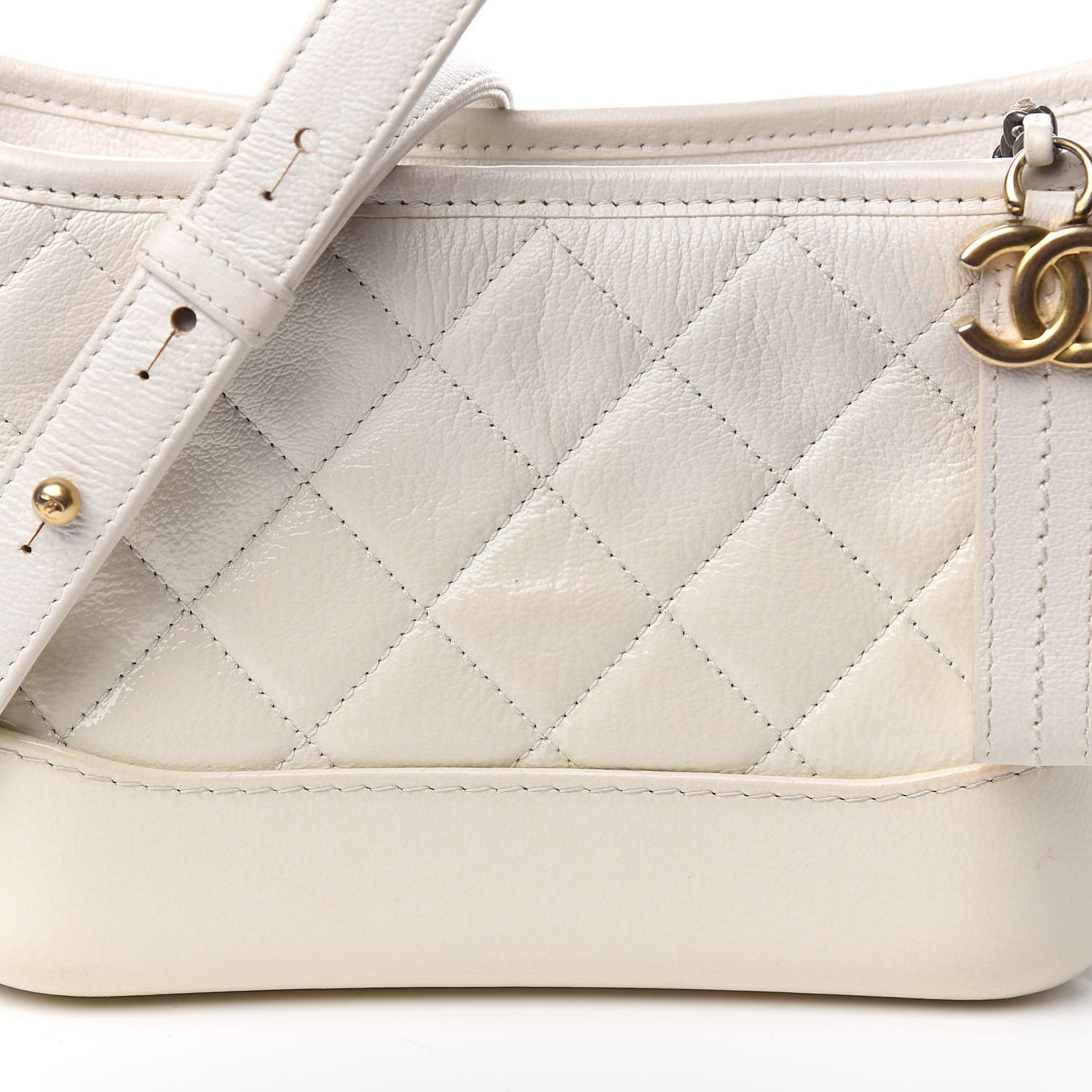 Patent Goatskin Quilted Small Gabrielle Hobo White