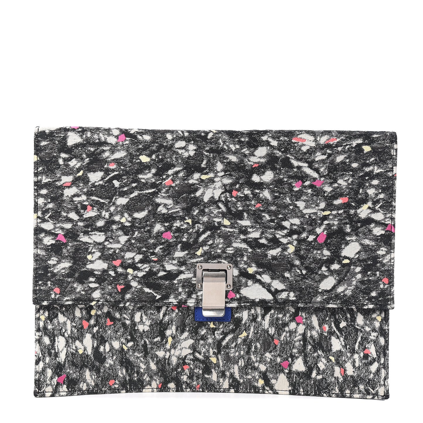 Canvas Carpet Print Lambskin Small Lunch Bag Clutch Charcoal Electric Blue