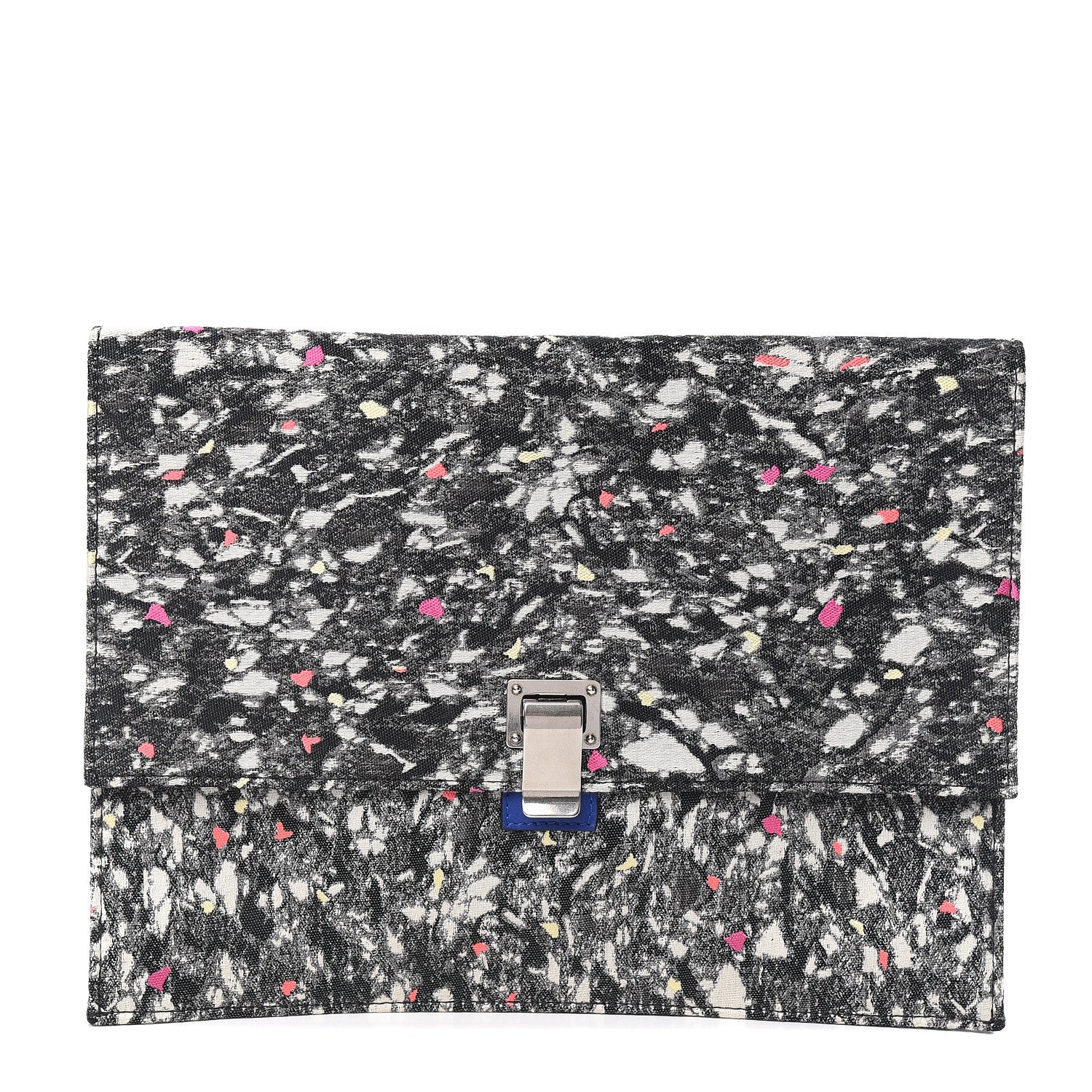 Proenza Schouler Canvas Carpet Print Lambskin Small Lunch Bag Clutch Charcoal Electric Blue 1 of 7