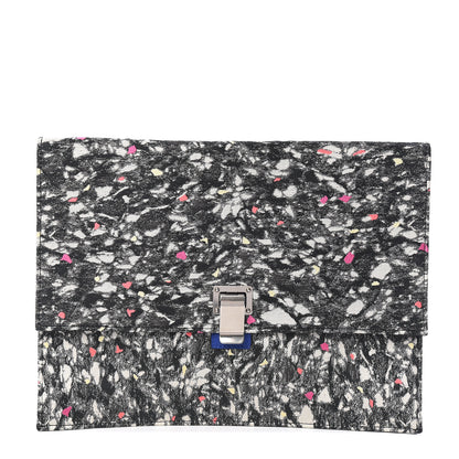 Proenza Schouler Canvas Carpet Print Lambskin Small Lunch Bag Clutch Charcoal Electric Blue 1 of 7