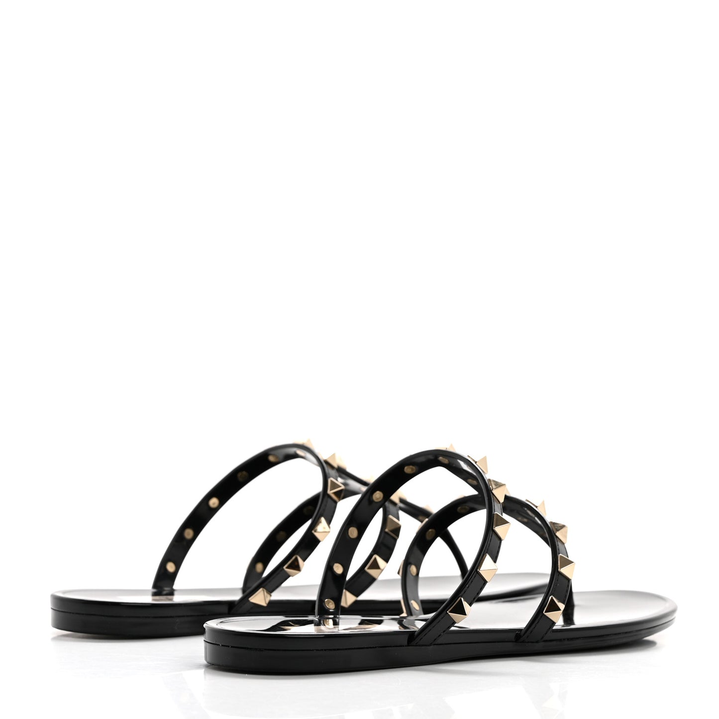 PVC Jelly Rockstud Caged Flat Thong Sandals 38 Black