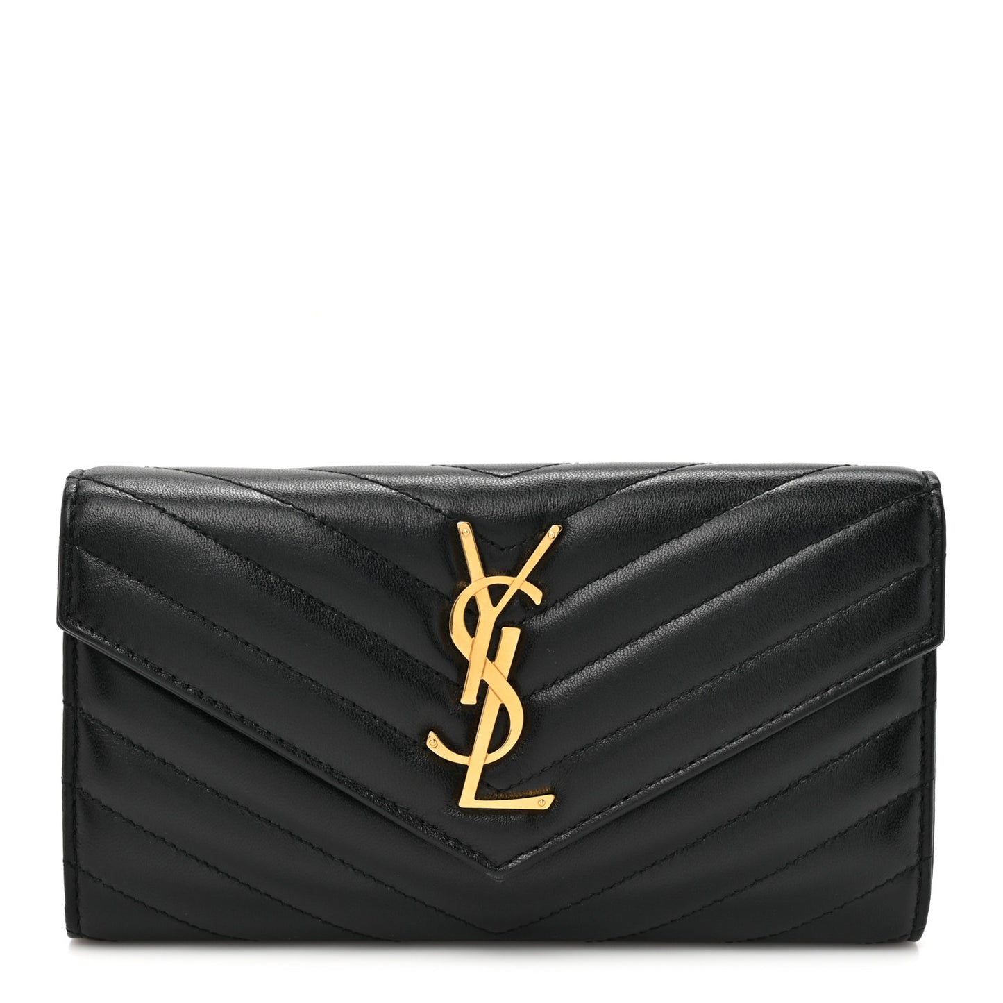Calfskin Matelasse Chevron Monogram Flap Wallet Black