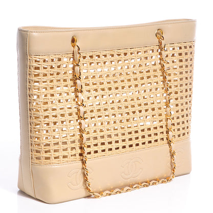 Chanel Lambskin Straw Tote Beige 3 of 8