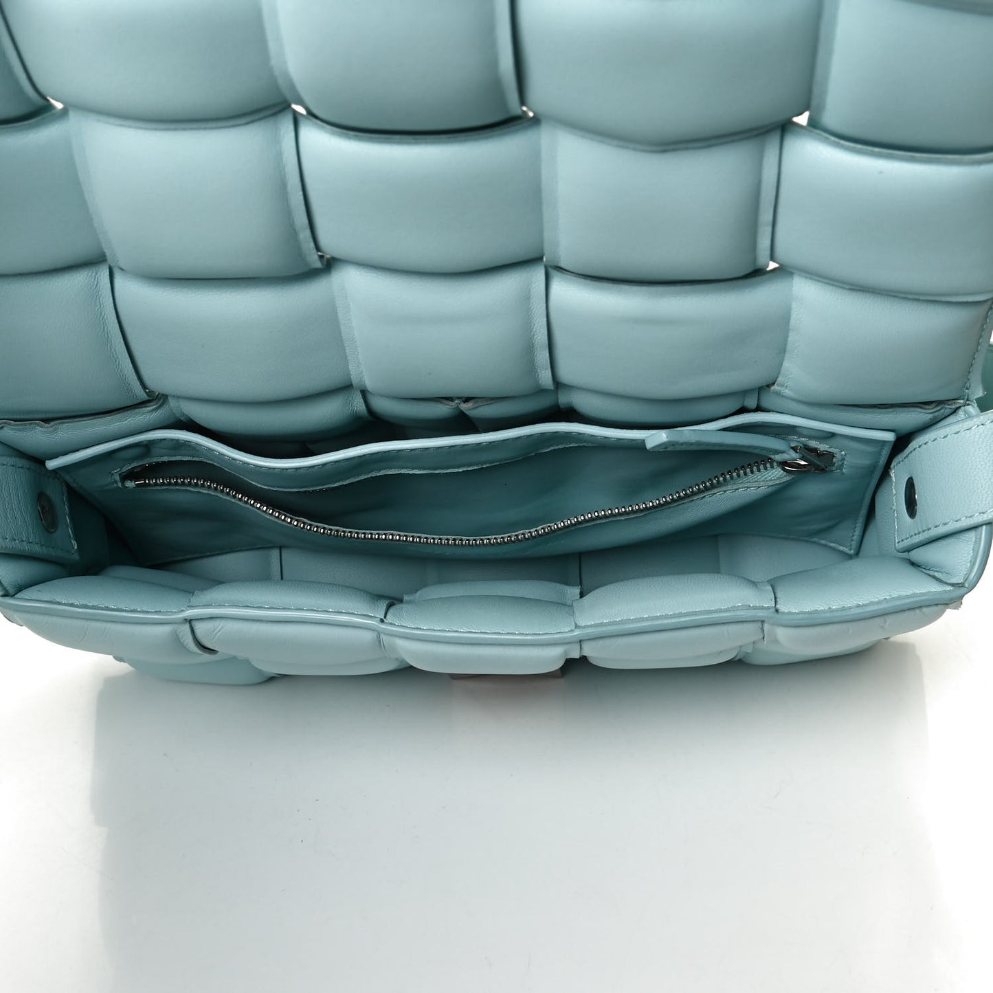Paper Calfskin Maxi Intreccio Padded Cassette Crossbody Bag Ice
