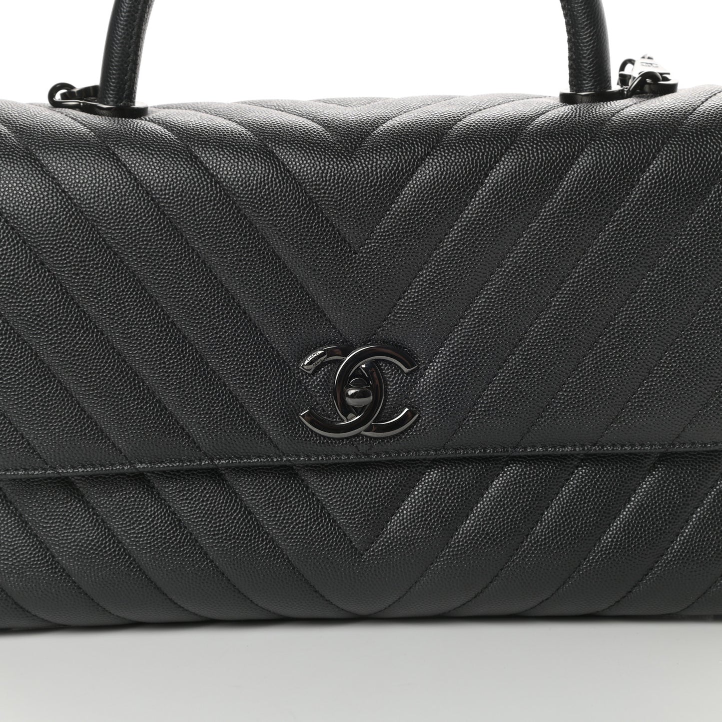 Caviar Chevron Quilted Small Coco Handle Flap So Black