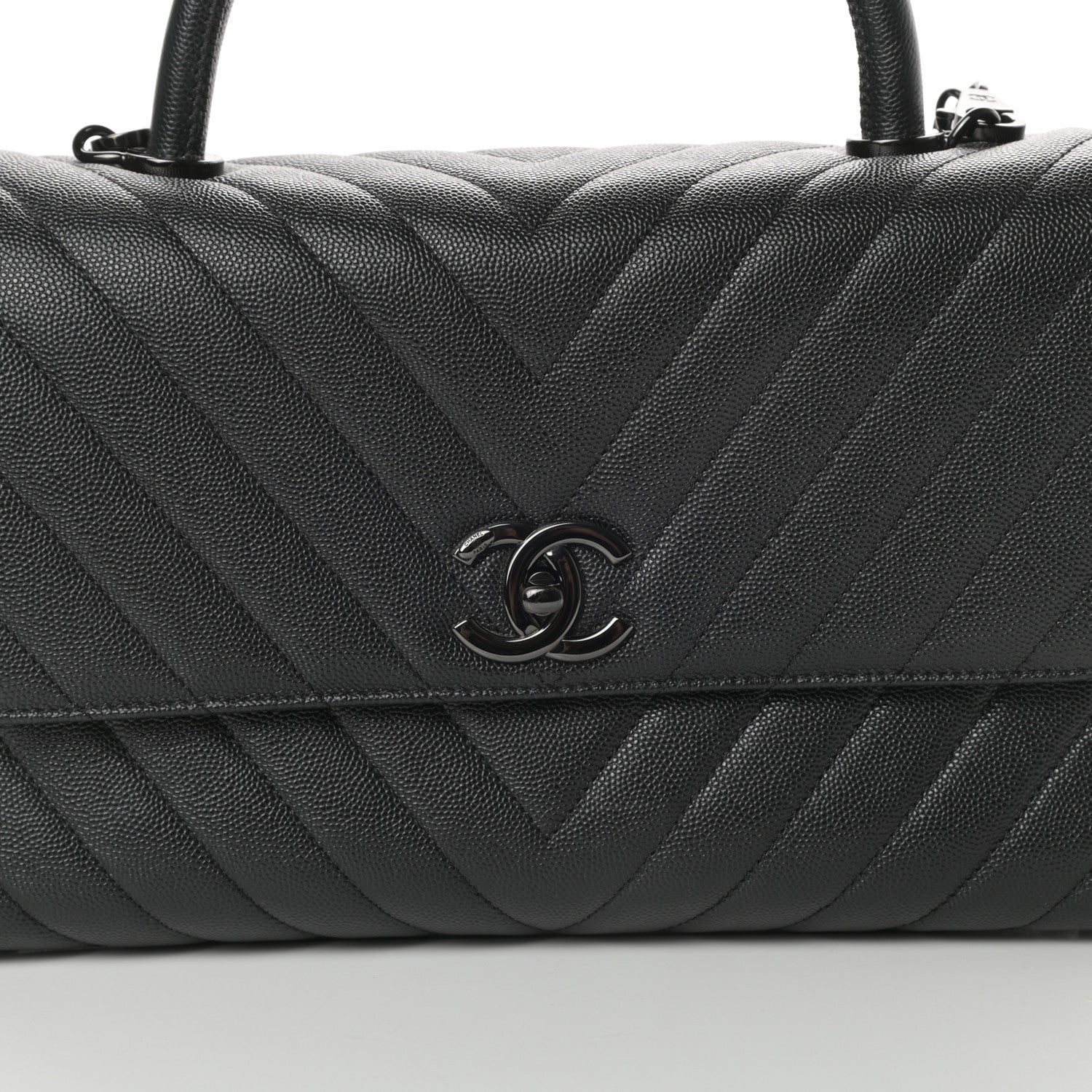 Chanel Caviar Chevron Quilted Small Coco Handle Flap So Black 8 of 11