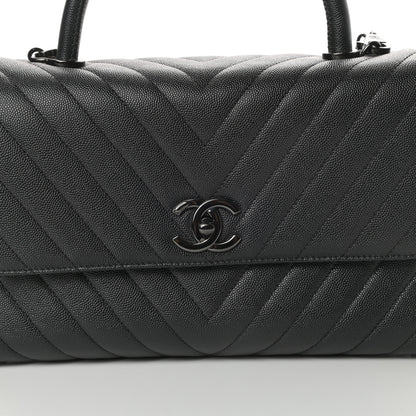 Chanel Caviar Chevron Quilted Small Coco Handle Flap So Black 8 of 11