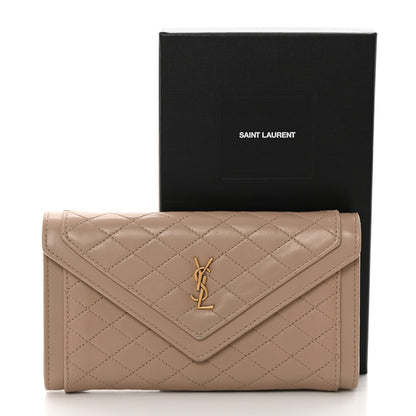 Saint Laurent Lambskin Quilted Monogram Large Gabbie Flap Wallet Dark Beige 15 of 15