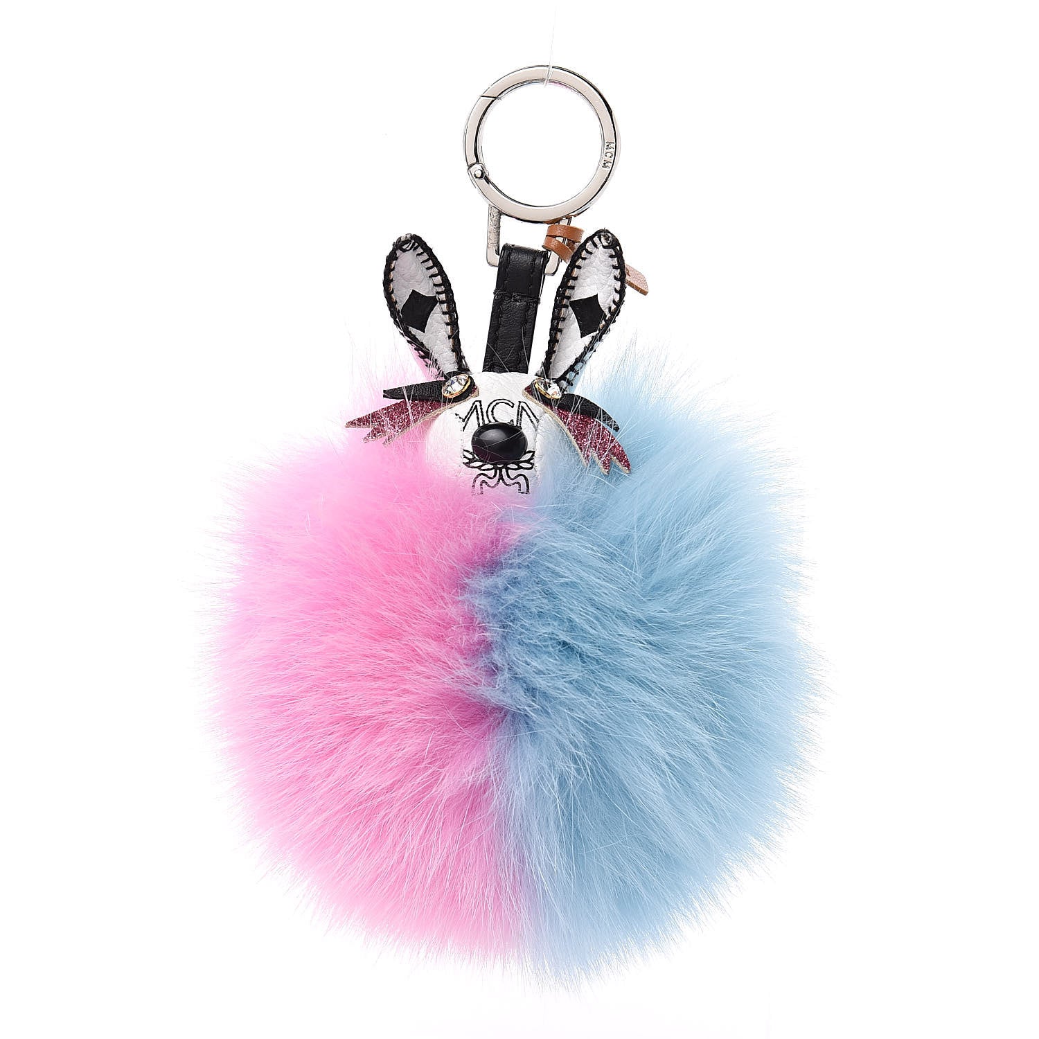 MCM Fox Fur Rabbit Punk Bag Charm Pink Blue 1 of 3