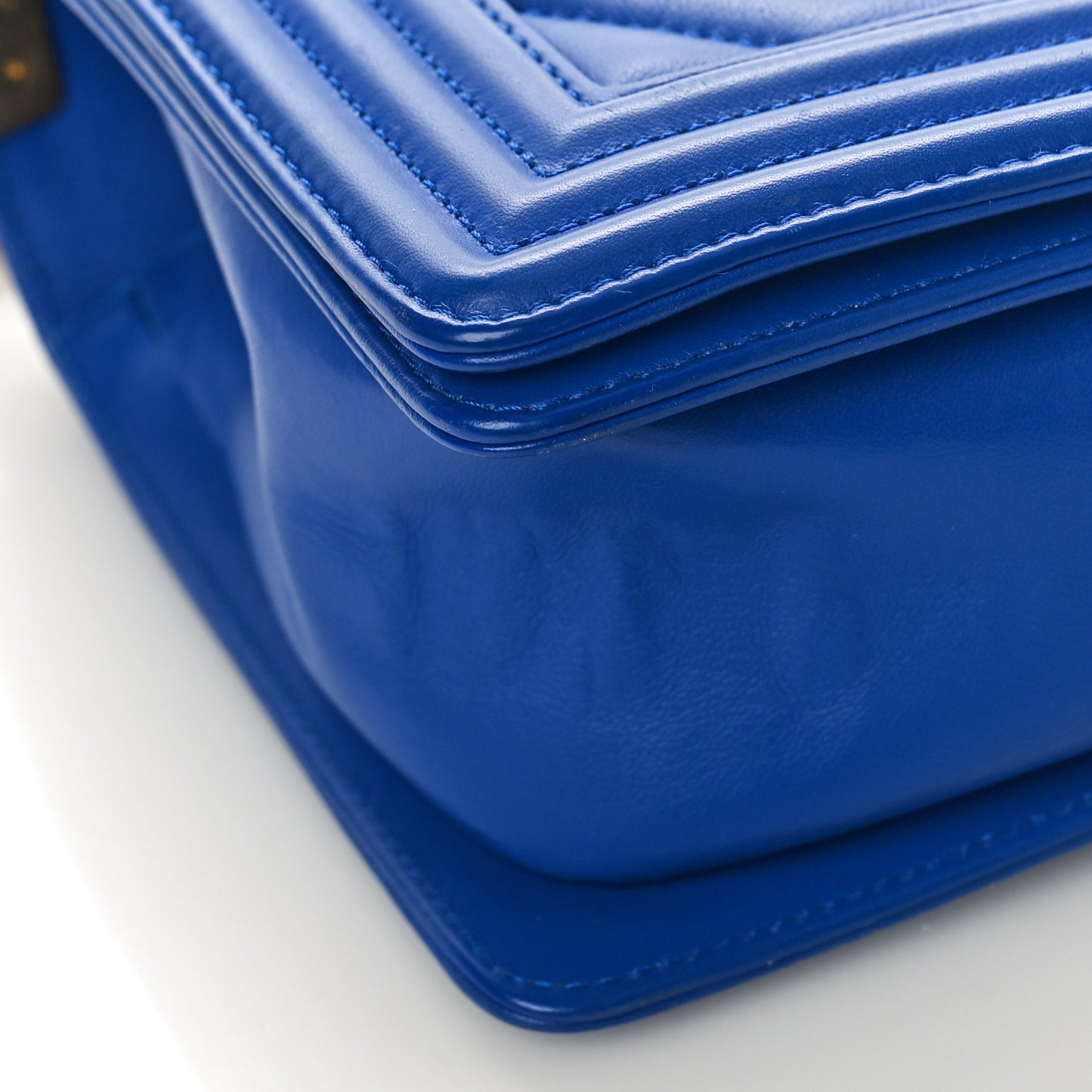 Calfskin Chevron Quilted Medium Boy Flap Blue
