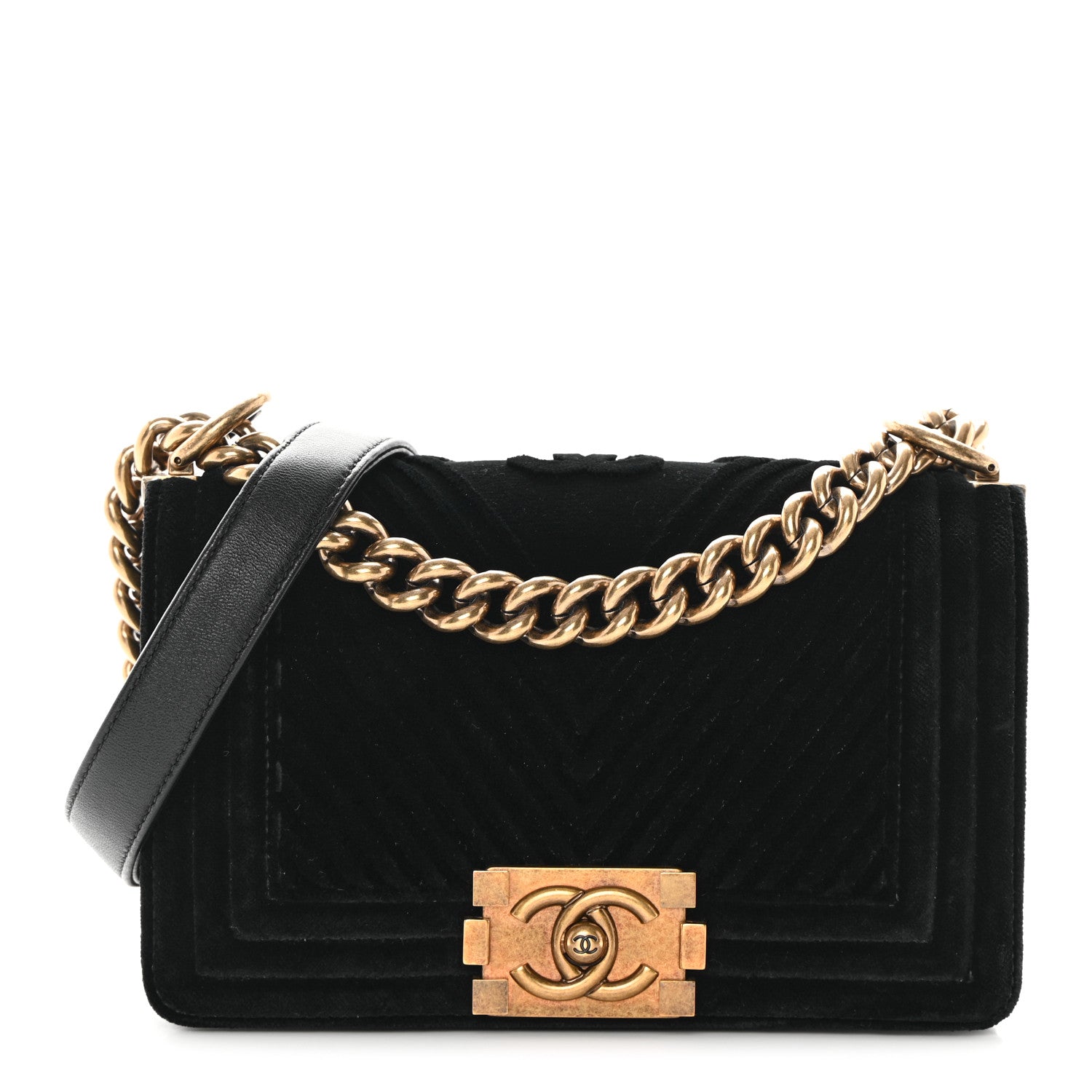 Chanel Velvet Chevron Quilted Small Boy Flap Black 1 of 11
