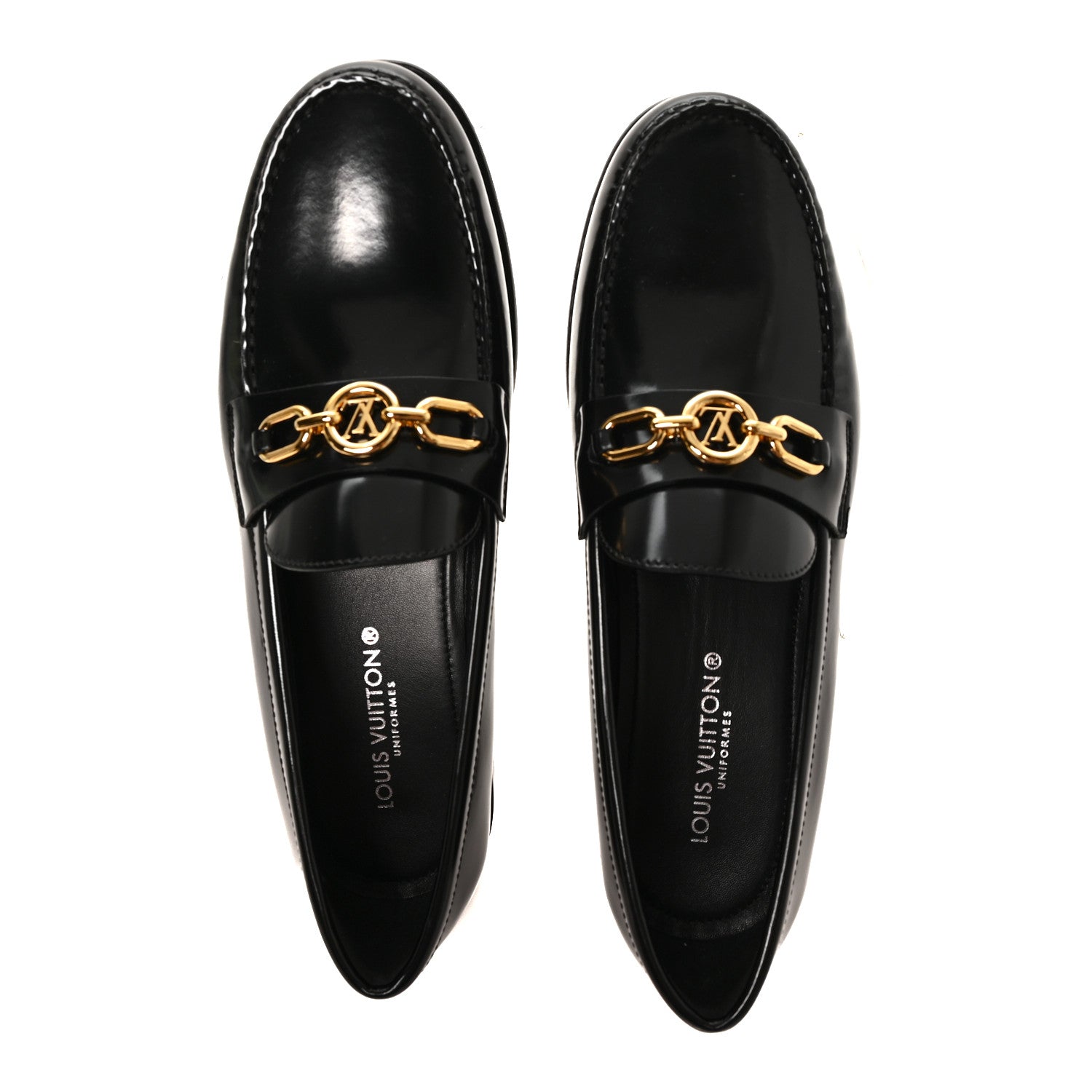 Louis Vuitton Glazed Calfskin Chess Flat Loafers 39 Black 2 of 9