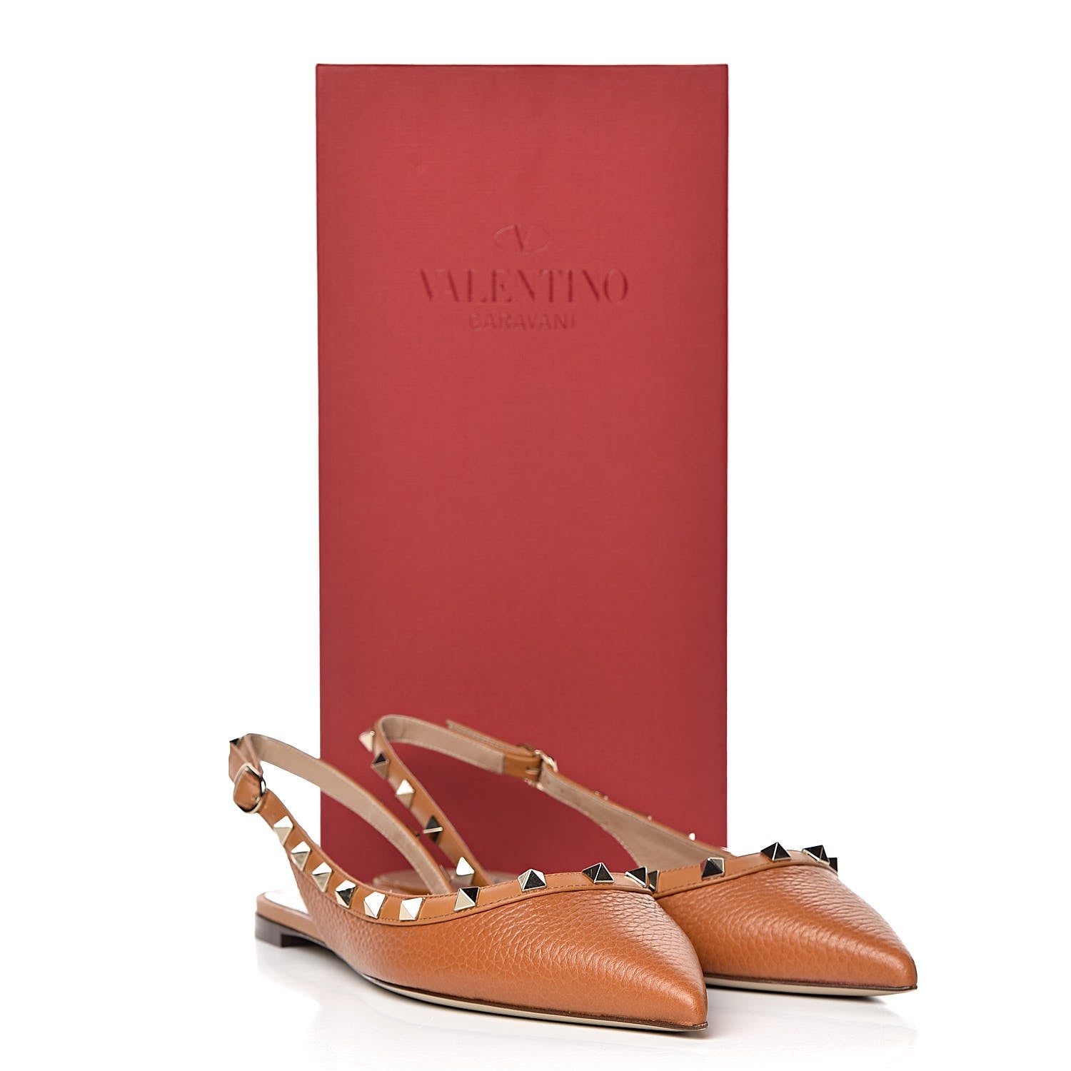 Valentino Garavani Pebbled Calfskin Rockstud Slingback Flats 38.5 Orange 9 of 9