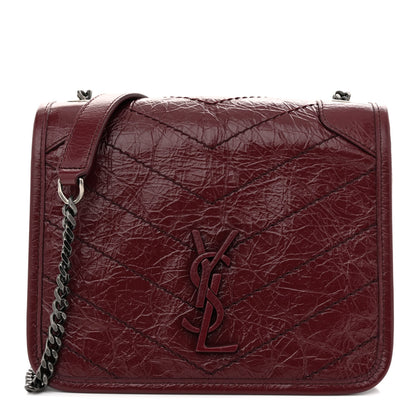 Saint Laurent Crinkled Calfskin Matelasse Monogram Niki Chain Wallet Dark Legion Red 1 of 10