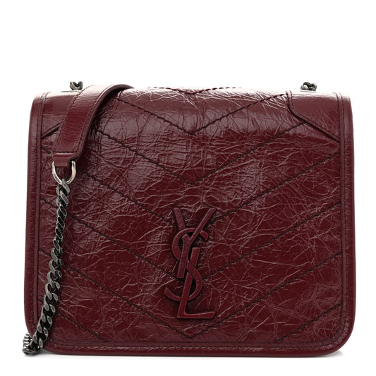 Crinkled Calfskin Matelasse Monogram Niki Chain Wallet Dark Legion Red