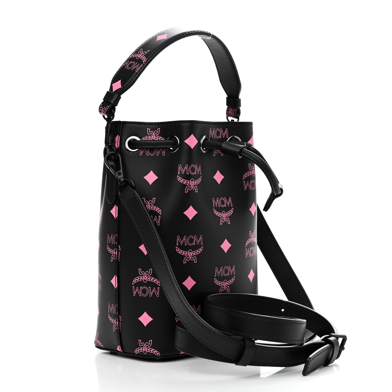 MCM Nappa Visetos Mini Pup Color Splash Drawstring Bag Black Pink 4 of 12