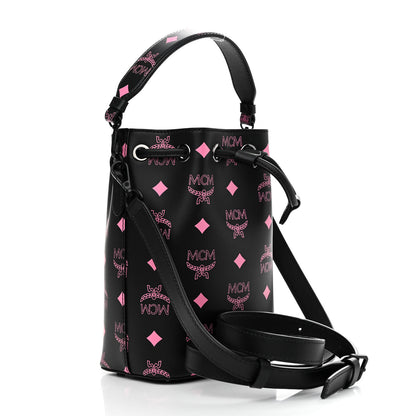MCM Nappa Visetos Mini Pup Color Splash Drawstring Bag Black Pink 4 of 12