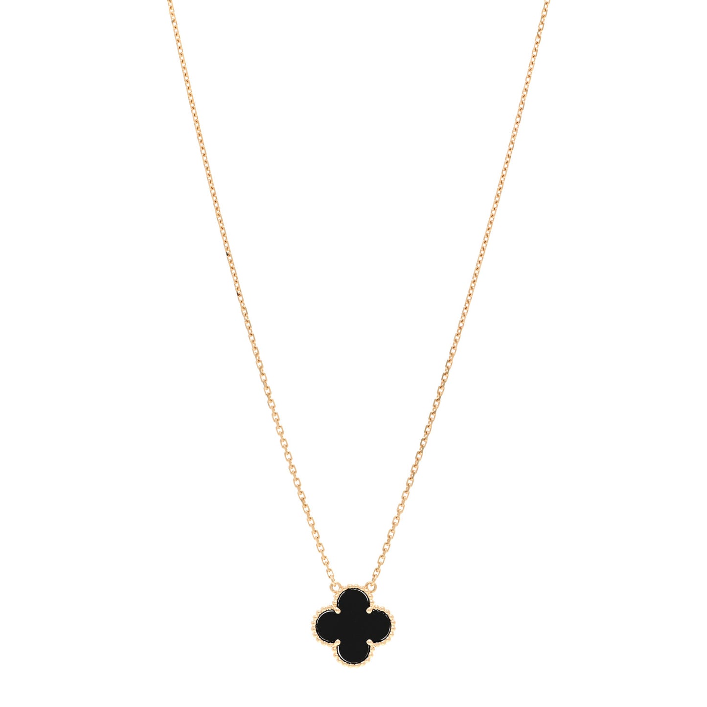 18K Yellow Gold Black Onyx Vintage Alhambra Pendant Necklace