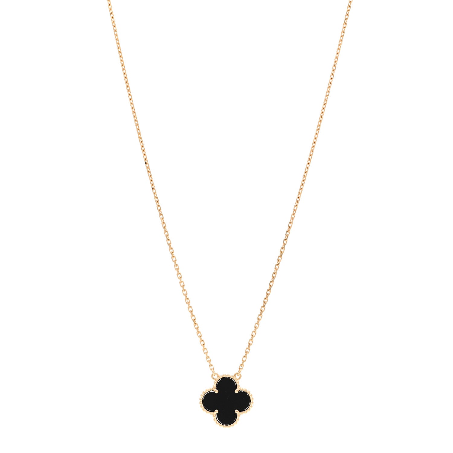 Van Cleef & Arpels 18K Yellow Gold Black Onyx Vintage Alhambra Pendant Necklace 1 of 6
