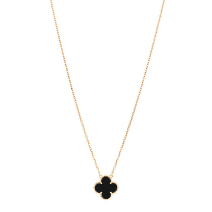 Van Cleef & Arpels 18K Yellow Gold Black Onyx Vintage Alhambra Pendant Necklace 1 of 6