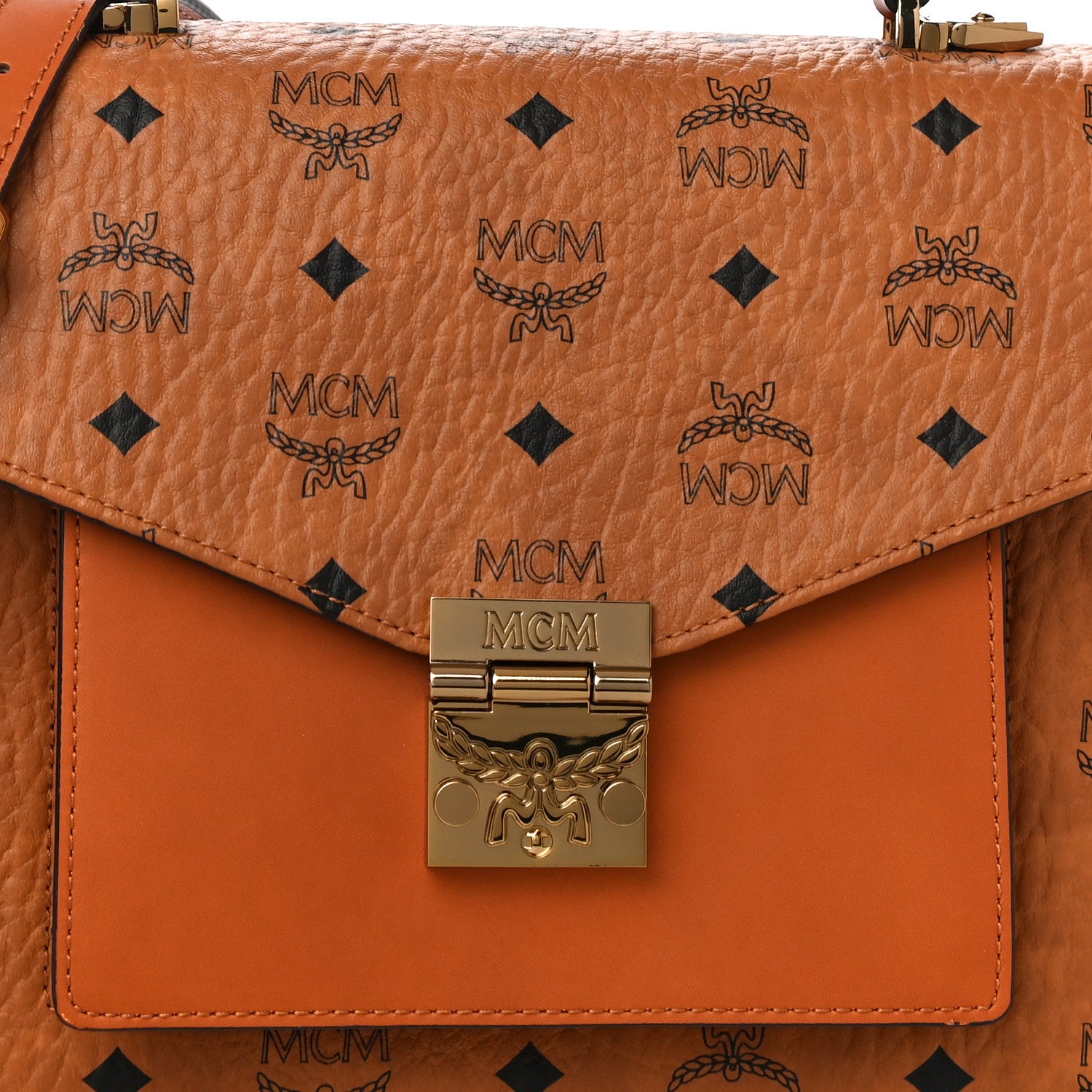 MCM Visetos Medium Patricia Pocket Satchel Cognac 7 of 9
