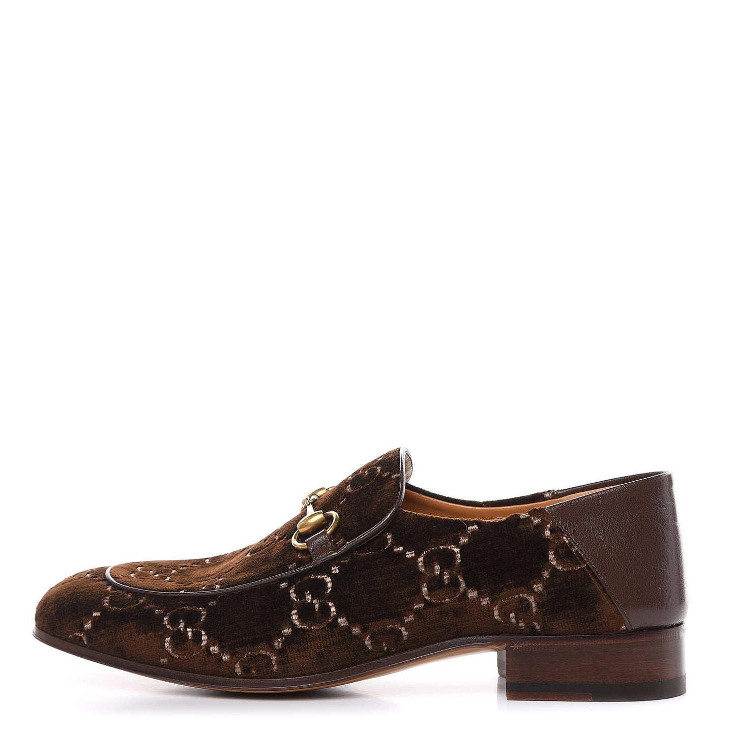 Velvet GG Monogram Goatskin Mens Horsebit Loafers 8.5 Brown Vintage Cocoa