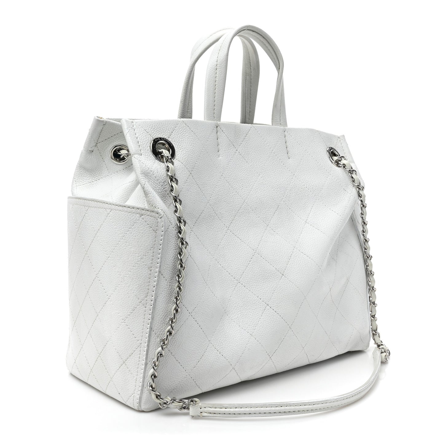 Grained Calfskin CC Pocket Tote White