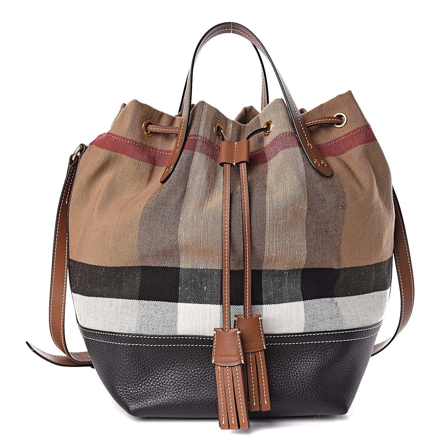 Burberry Canvas House Check Medium Bucket Tan 3 of 10