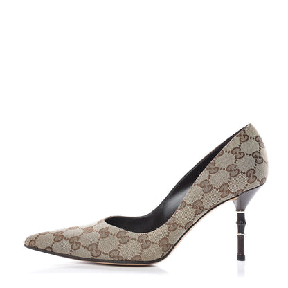 Gucci Monogram Malaga Kid Pumps 9 Biege Ebony Cocoa 1 of 8