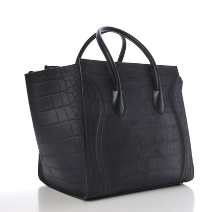 Celine Crocodile Embossed Nubuck Medium Phantom Luggage Navy Blue 3 of 10