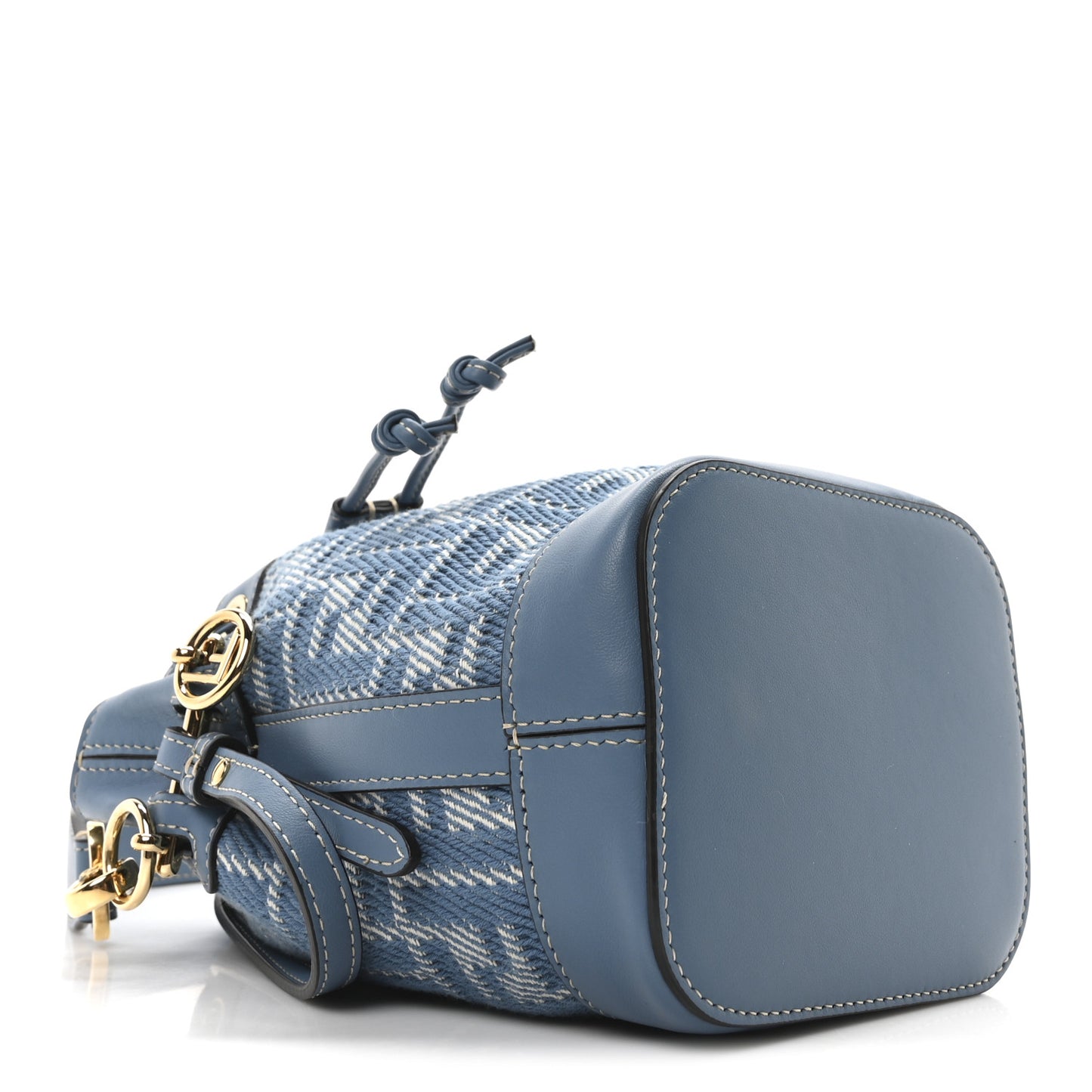 Denim Jacquard FF Effect Vitello Grace Multicolor Mini Mon Tresor Bucket Bag Blue White