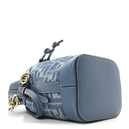 Fendi Denim Jacquard FF Effect Vitello Grace Multicolor Mini Mon Tresor Bucket Bag Blue White 4 of 10