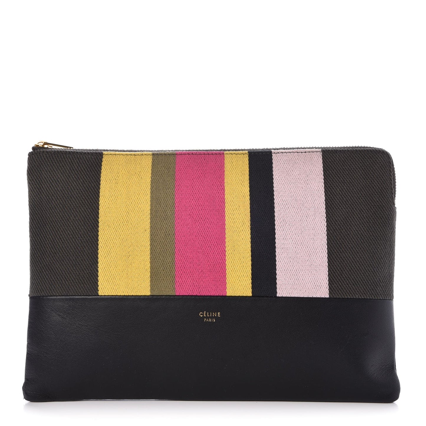 Cotton Canvas Lambskin Striped Solo Clutch Pouch Black