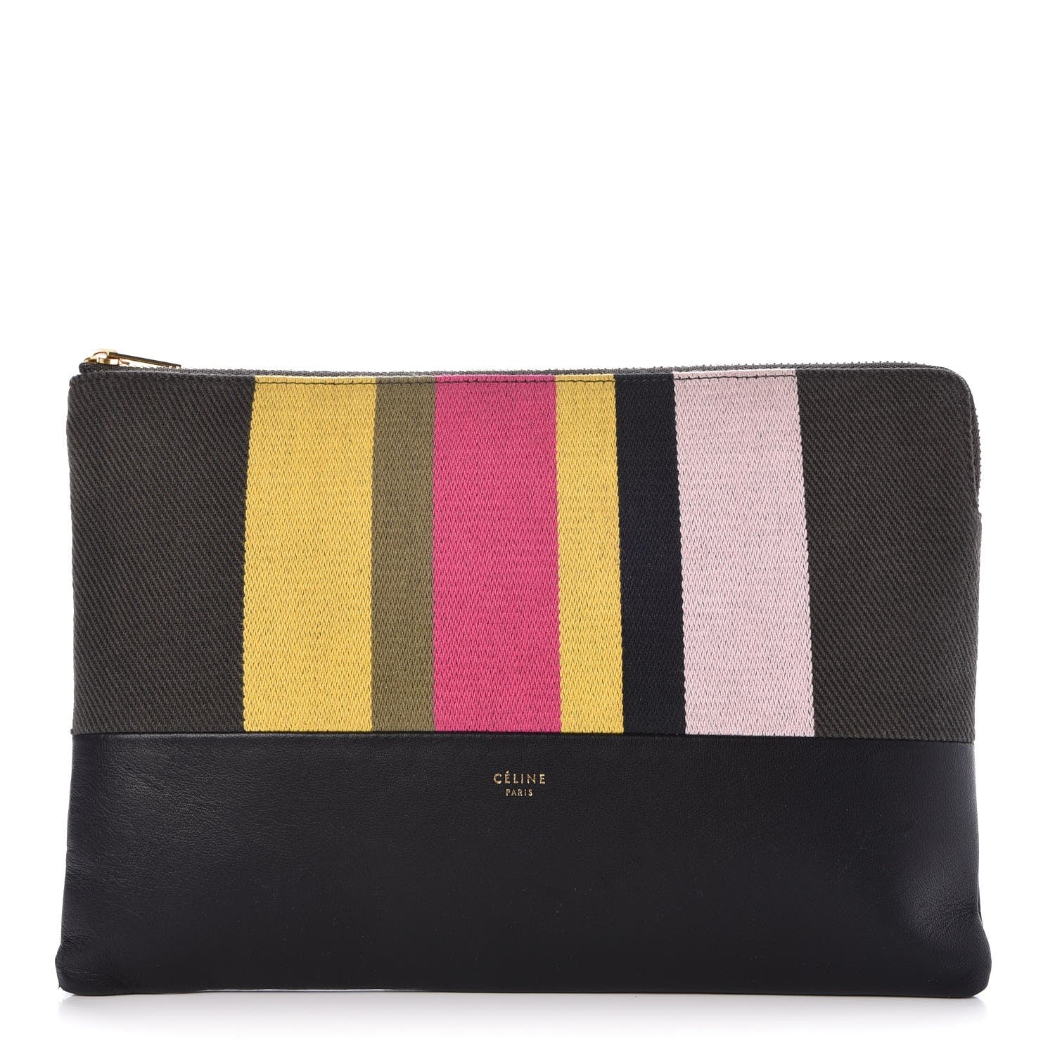 Celine Cotton Canvas Lambskin Striped Solo Clutch Pouch Black 1 of 7