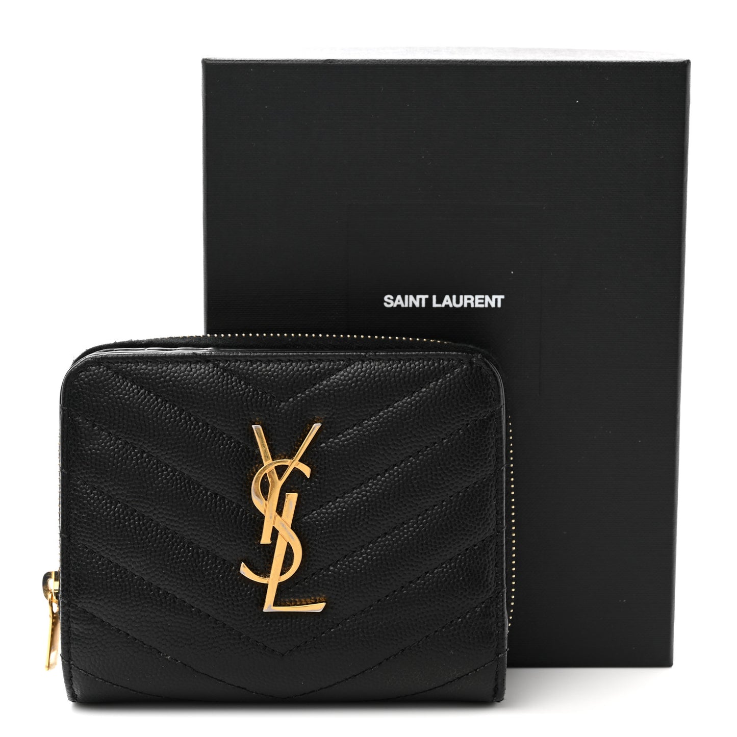 Grain De Poudre Matelasse Chevron Monogram Compact Zip Around Wallet Black