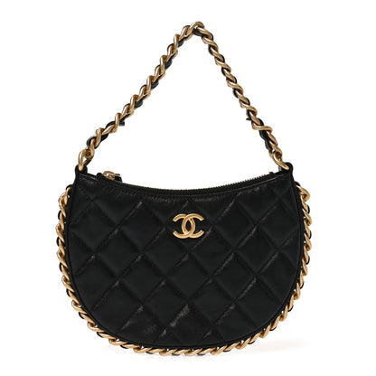 Chanel Shiny Crumbled Lambskin Quilted Round Small CC Hobo Black 1 of 10