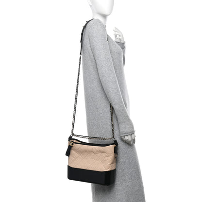 Chanel Aged Calfskin Quilted Medium Gabrielle Hobo Beige Black 2 of 12