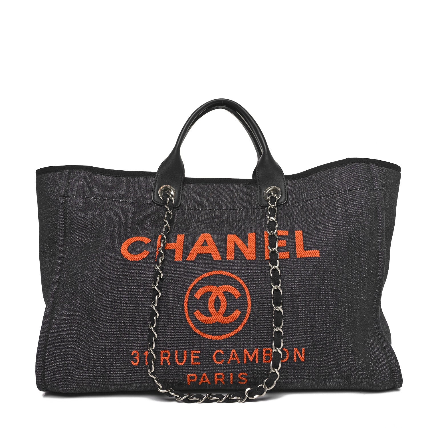 Chanel Denim Large Deauville Tote Blue Orange 1 of 10