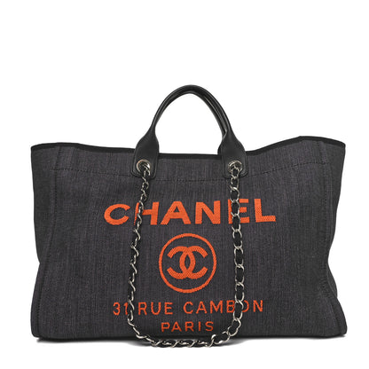 Chanel Denim Large Deauville Tote Blue Orange 1 of 10