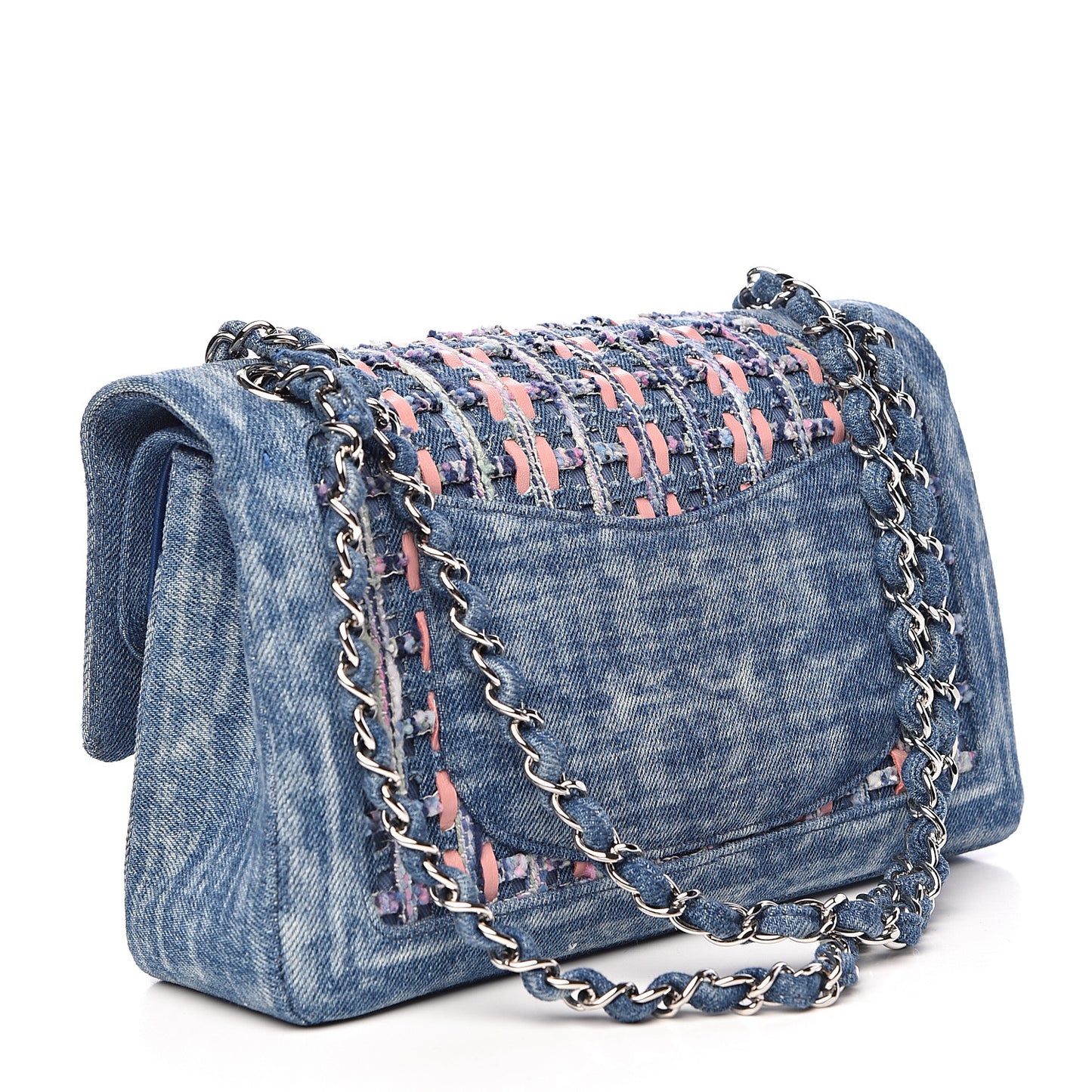 Denim Tweed Quilted Medium Double Flap Blue