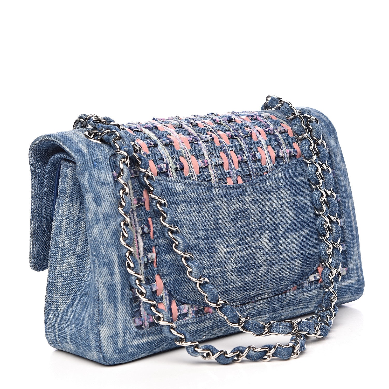 Chanel Denim Tweed Quilted Medium Double Flap Blue 3 of 12